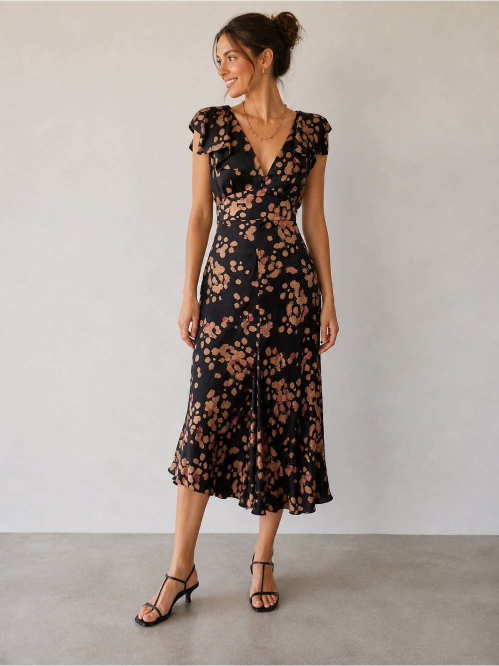 Vintage Silk Color Speckled Black Dress 4